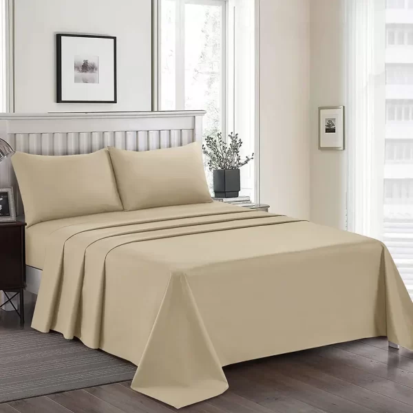 Plain Dyed Bed Sheet Set Beige King-30286 RFS